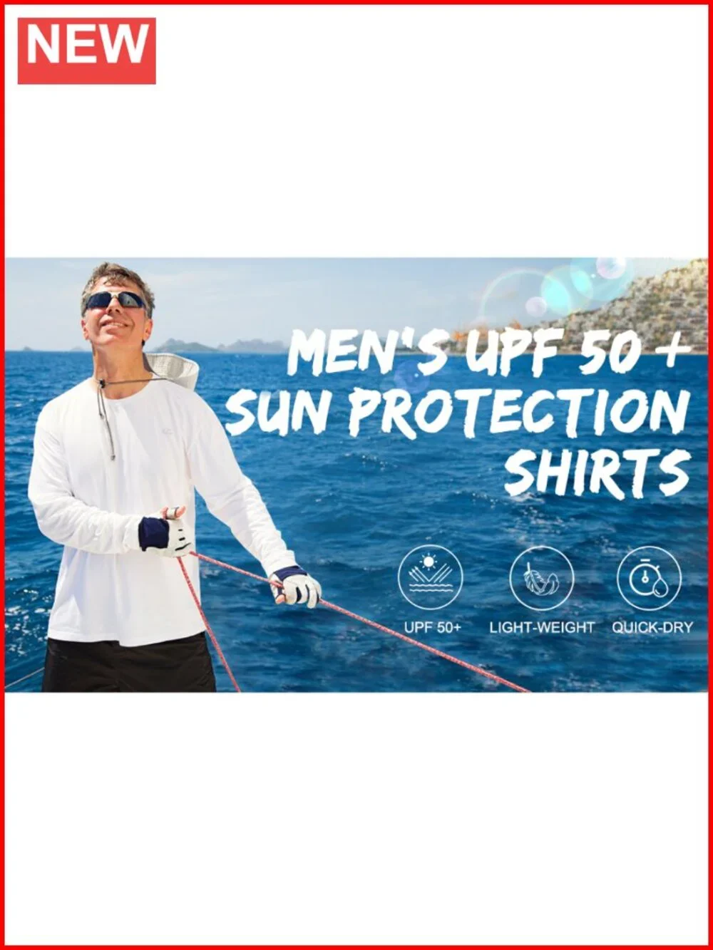 Men's UPF 50+ Long Sleeve Rash Guard Shirt with Zip Pocket - Quick Dry Fishing